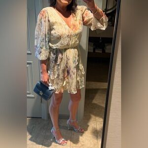 NEW Anthropologie Forever That Girl Lurex Mini Dress Floral Long Sleeve Medium
